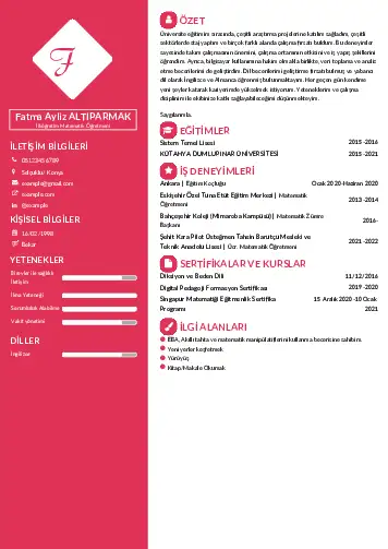 Matematik Öğretmeni Cv Örnekleri cv indir